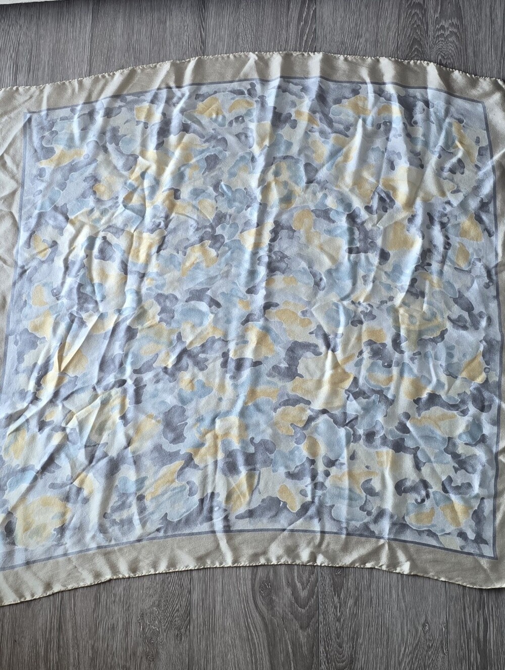 Talbots 100% Silk Camo Print Square Scarf Gray Blue Gold Tan Italy - Picture 2 of 6